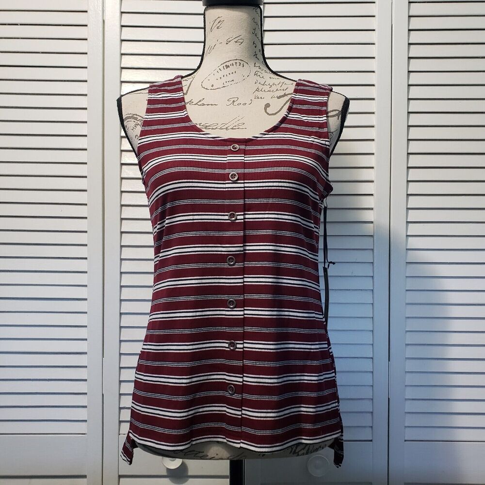 Doe & Rae Ribbed Tank Top Women's Size Small Burgundy Striped Stretch Knit